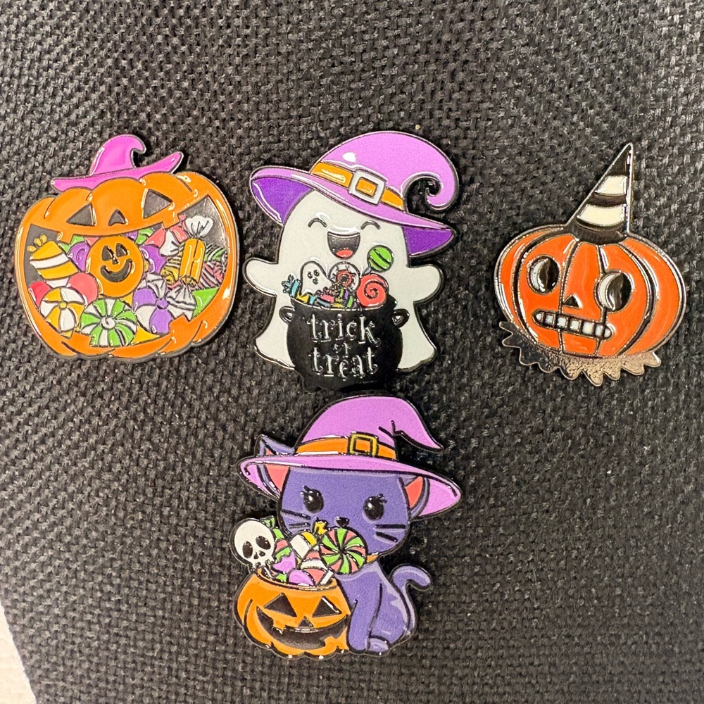 Set of 4 Halloween purple Pumpkin ghost cat Enamel Pins